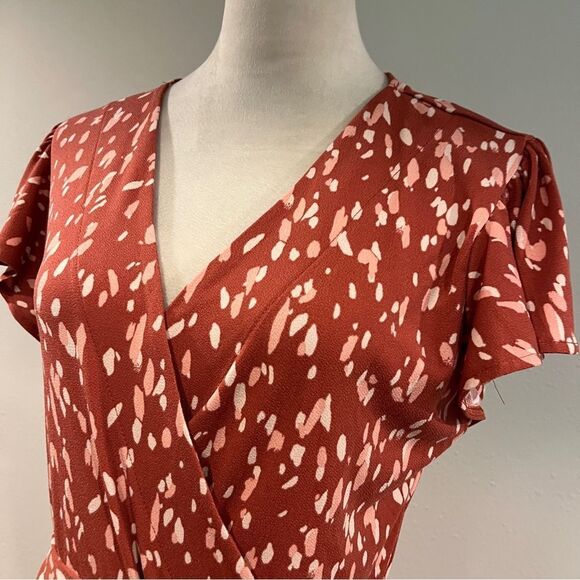 Nine West fake wrap flutter sleeves mini Dress size medium - Picture 2 of 13